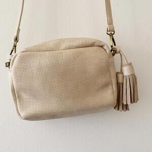 ANTHROPOLOGIE cream leather tassel crossbody mini bag